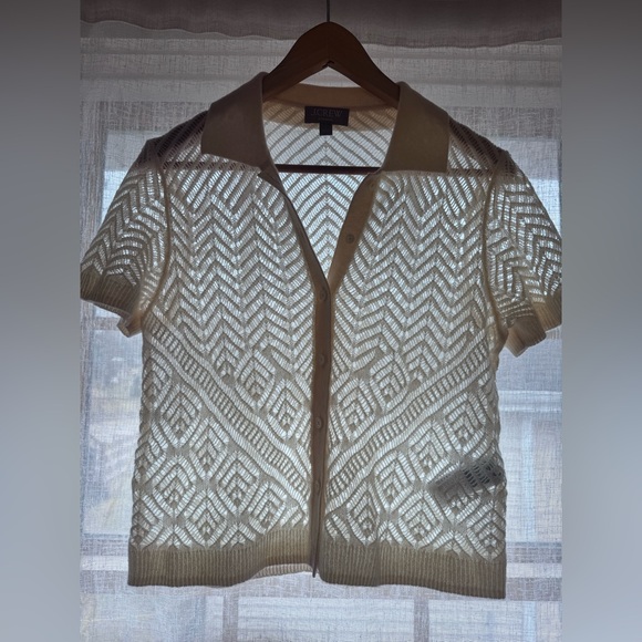 J. Crew 100% Cashmere pointelle button-up short-sleeve cardigan in S - Picture 5 of 15